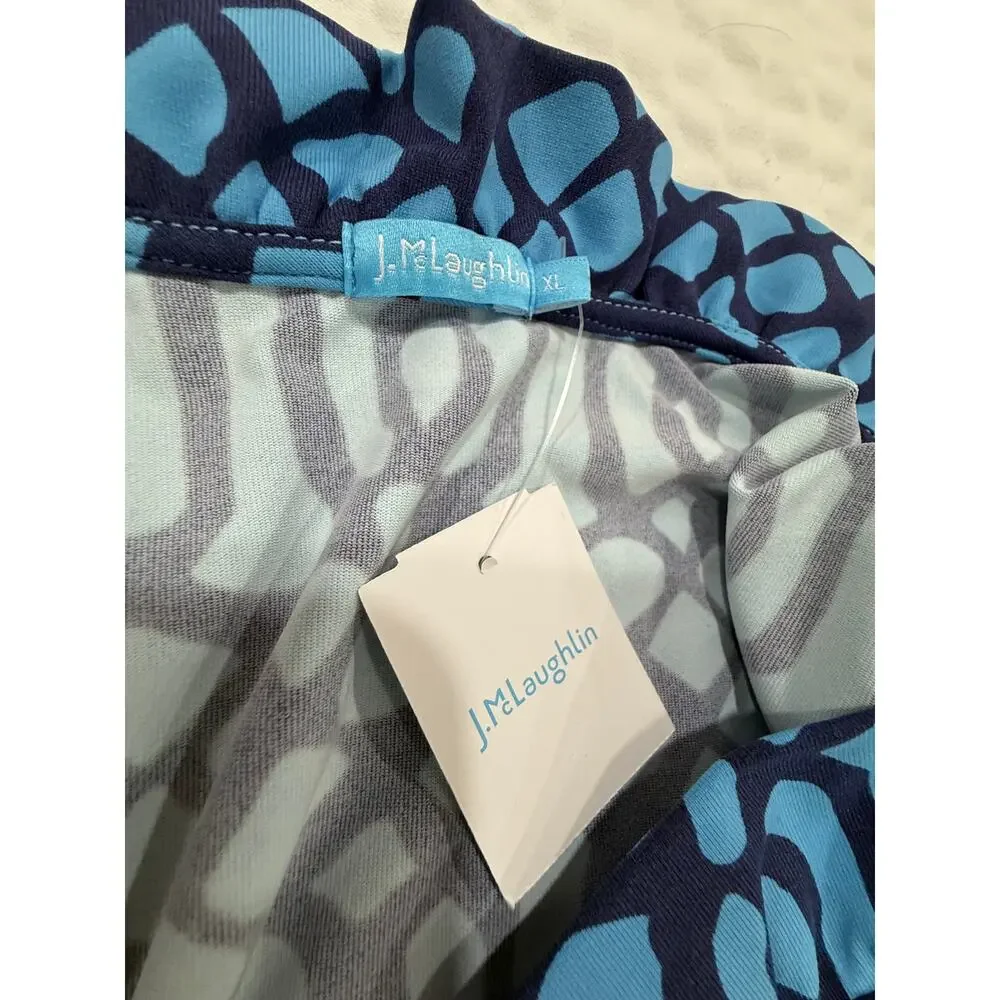 J McLaughlin Catalina Cloth Durham Top XL Blue Geometric Ruffle NWT